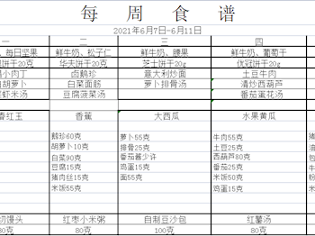 吴淞江实验幼儿园第十六周菜谱